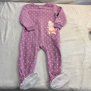 Carter's - 2T - Purple Polka Dot Fleece Onesie Sleeper with Mouse Design
